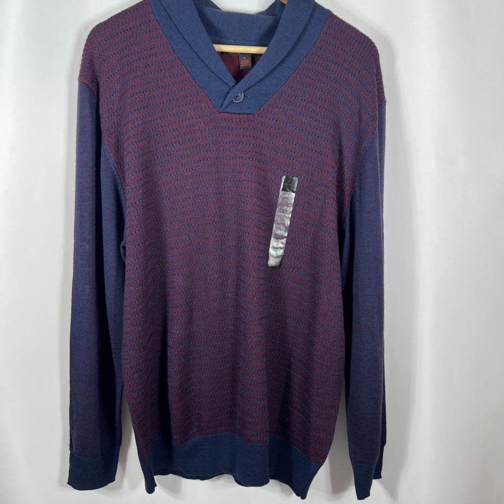 NWOT LINEA UOMO Blue &‎ Red Preppy Wool Blend Sweater Size Large